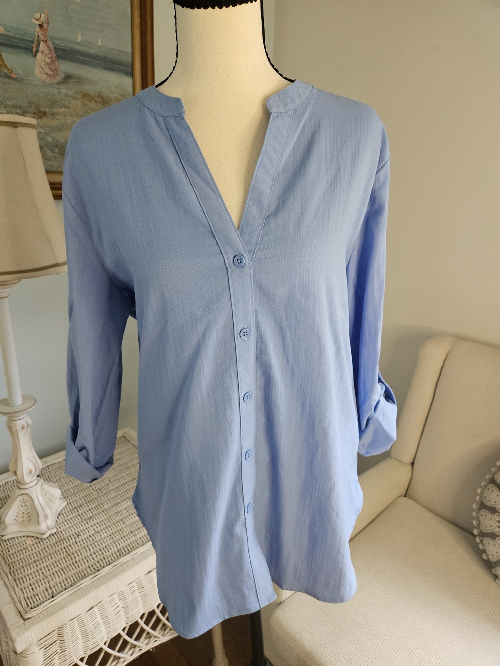 Mario Serrani Light Blue Button-Down Tunic Top P-16
